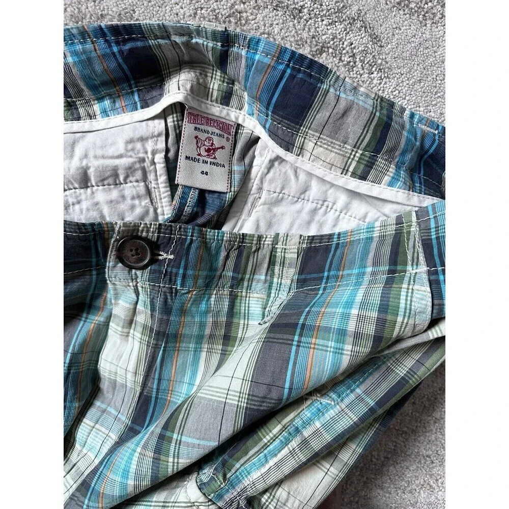 True Religion Mens Multicolor Plaid Casual Cut Off Cargo Shorts Size‎ 44 NWT